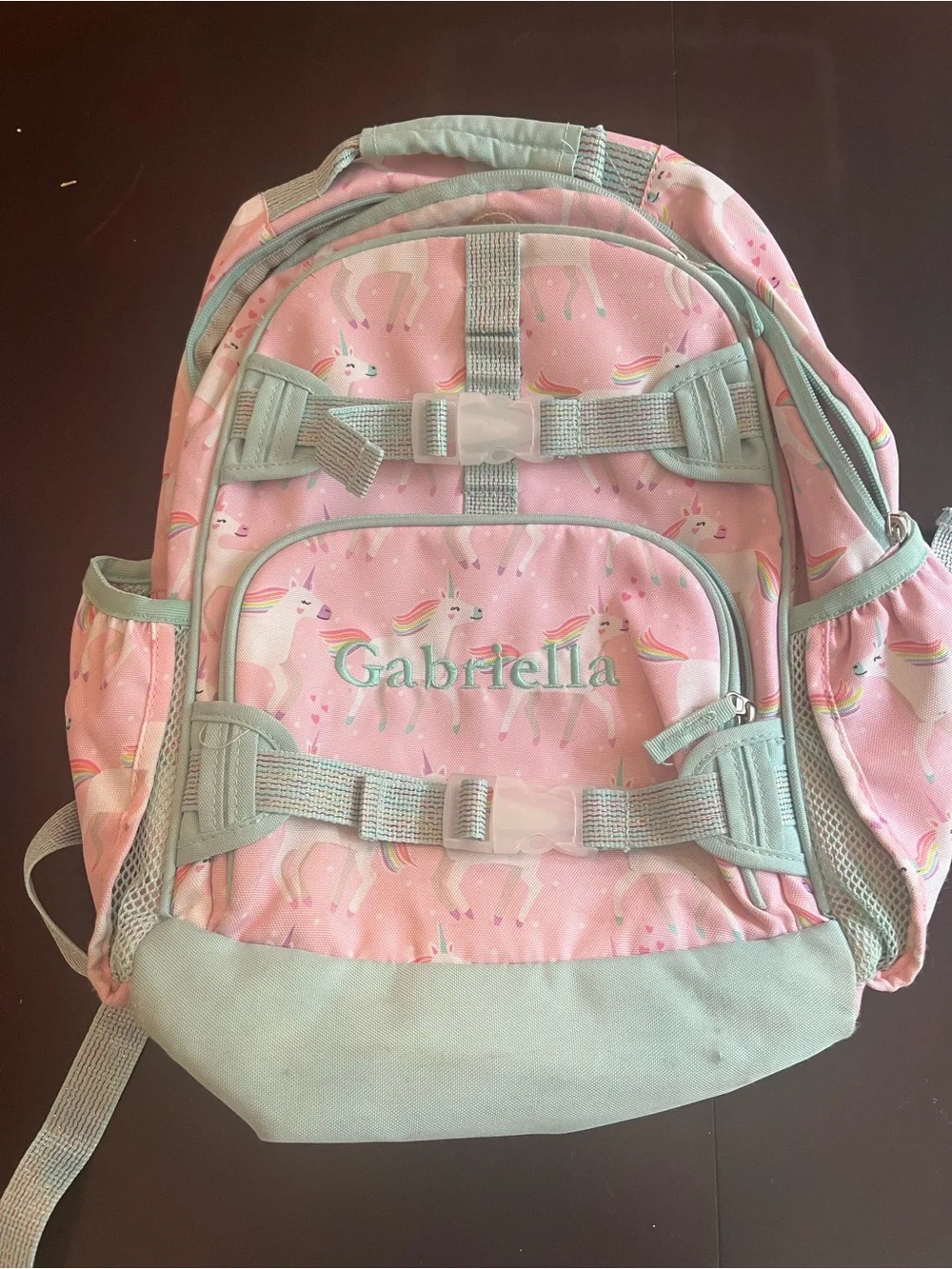 Pottery Barn Kids Pink Unicorn Backpack with Mint Trim